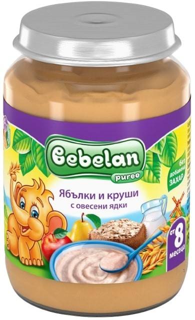 Млечна каша Bebelan Puree с ябълки, круши и овесени ядки 8+м, 190 гр