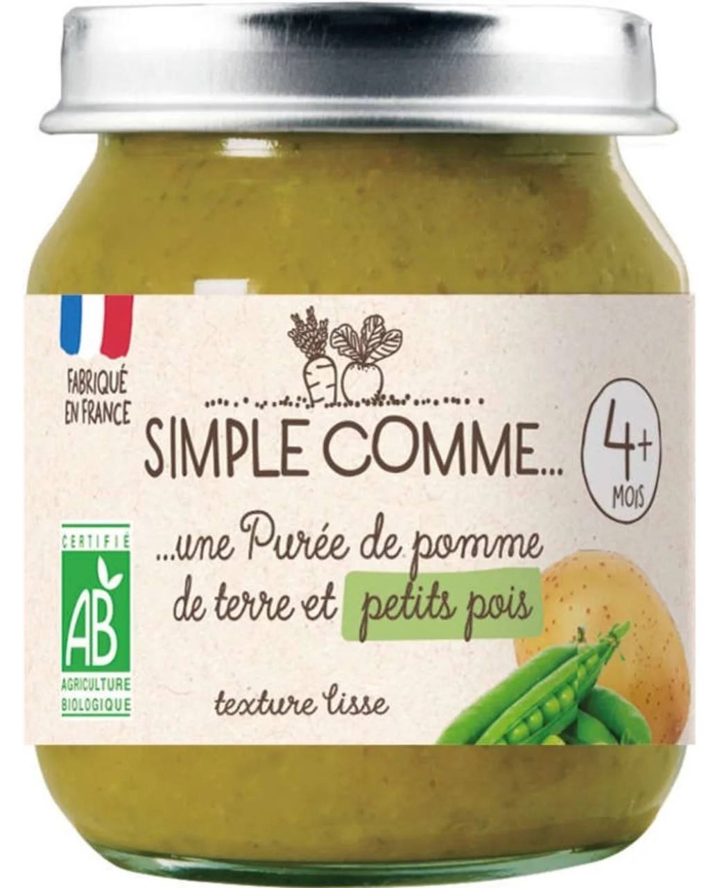 Бебешко пюре Simple Comme картофи и грах 4+