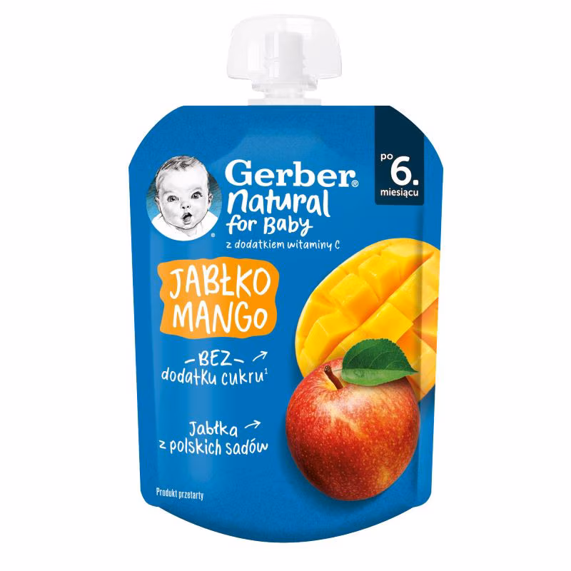Бебешко плодово пюре Gerber Natural for Baby ябълка и манго в пауч