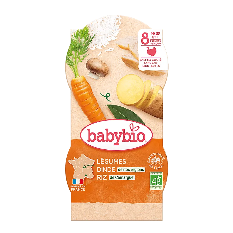 Бебешко био меню Babybio с пуешко и ориз 2х200г