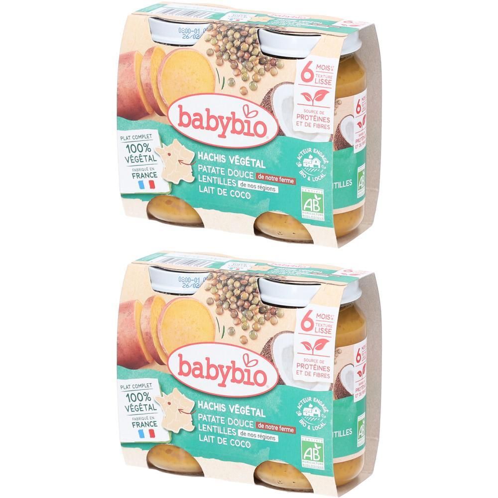 Бебешко пюре Babybio Hachis Végétal Patate Douce, Lentilles, Lait de Coco 200 г.