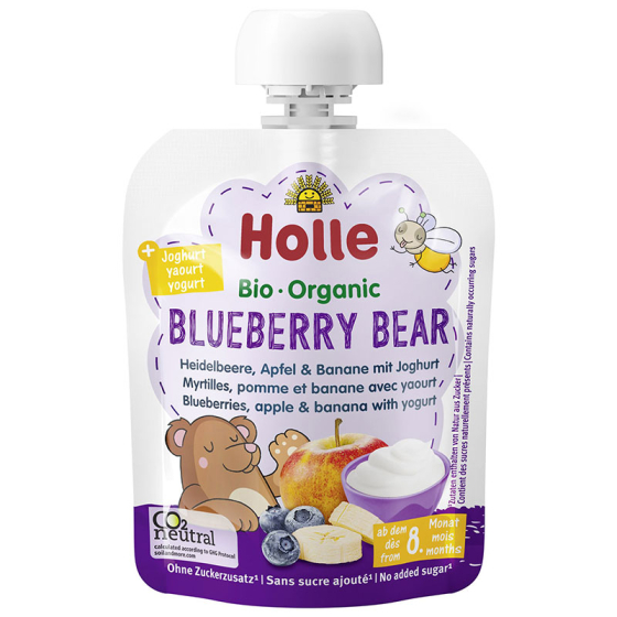 Бебешко пюре Bio Blueberry Bear боровинка, ябълка, банан и йогурт 100 г.