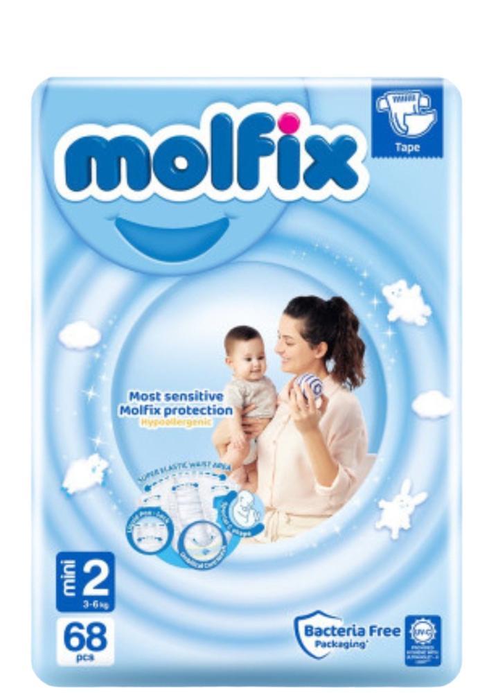 Бебешки пелени Molfix №2 mini 3-6 кг 68 бр.
