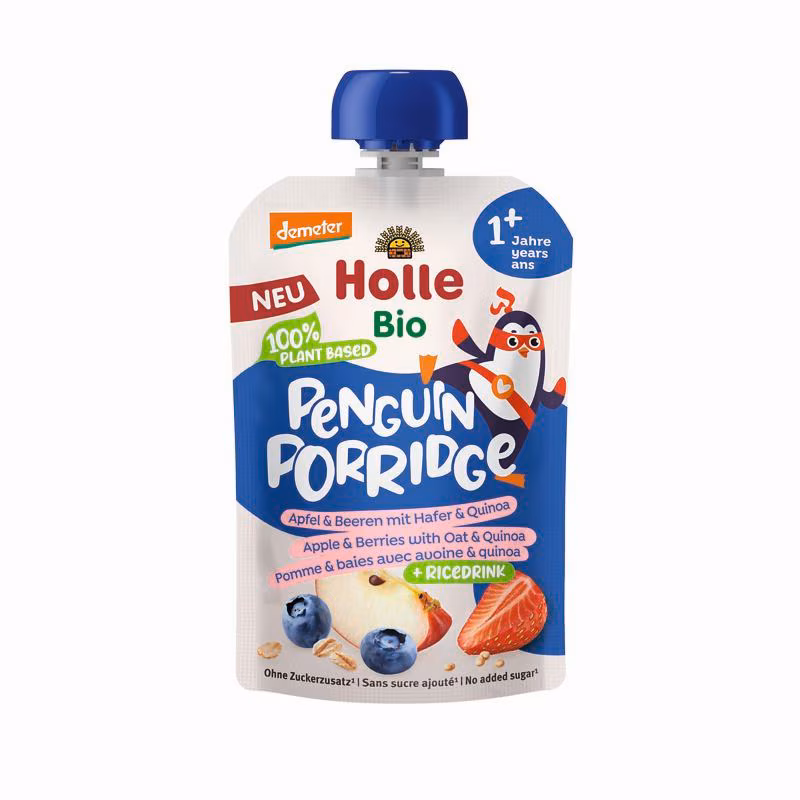 Бебешко пюре Penguin Porridge ябълка и горски плод с овесени ядки и киноа 110 г