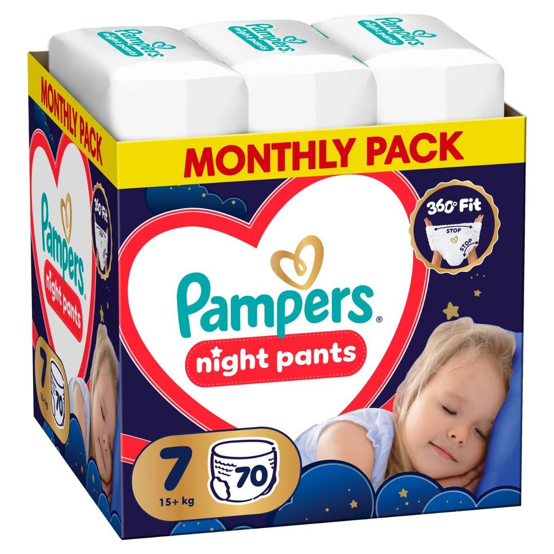 Бебешки пелени гащички Pampers Night Pants размер 7, 70 бр