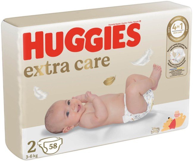 Пелени за еднократна употреба Huggies Extra Care №2 58 бр. 3-6 кг