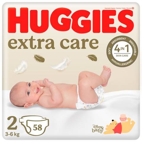 Пелени за еднократна употреба Huggies Extra Care №2 58 бр. 3-6 кг