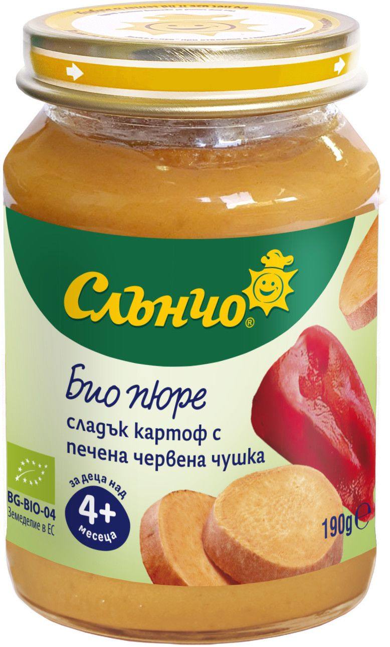 Бебешко био пюре Слънчо сладък картоф с печена червена чушка 190 гр