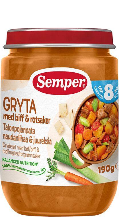 Бебешко пюре Semper яхния със стек и кореноплодни, 190 г