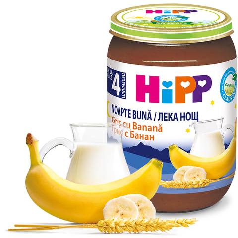 Бебешко пюре HiPP лека нощ грис с банан 190 г