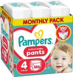 Пелени гащички Pampers Active Baby Pants размер 4, 9-15 кг, 186 броя