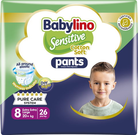 Пелени гащи Babylino Sensitive Cotton Soft pants размер 8 Extra Large 20+ кг 26 бр.