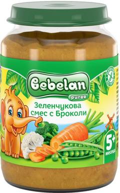 Бебешко пюре Bebelan зеленчукова смес с броколи, 4+м. 190г