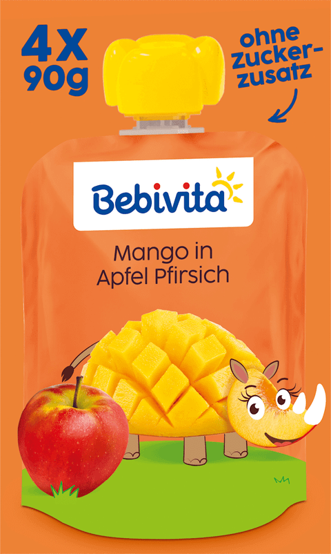 Бебешко плодово пюре Bebivita Mango in Apfel Pfirsich 4x90 г.