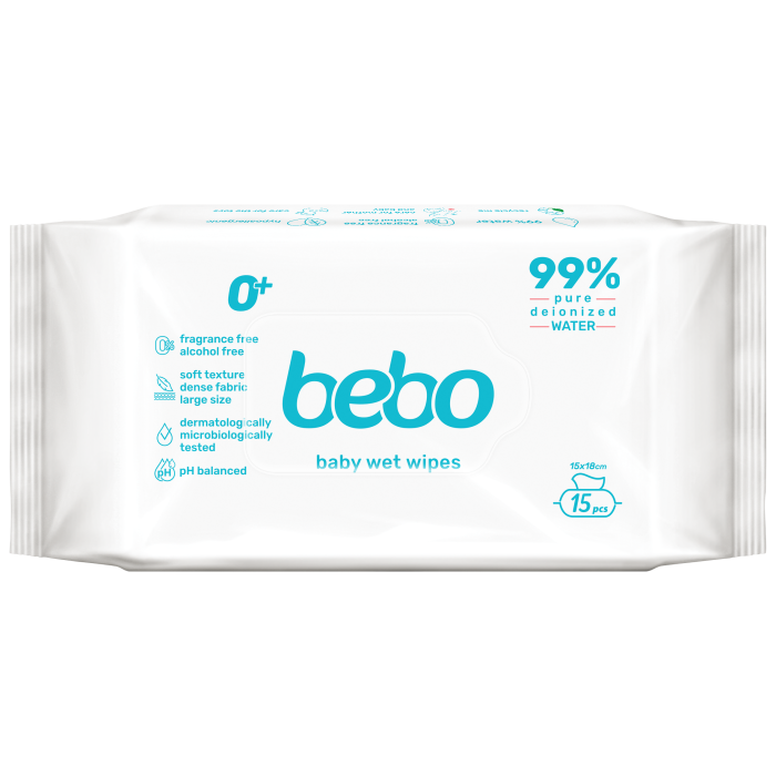 Мокри кърпички bebo 99% чиста вода 15 бр.