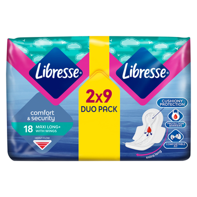 Дамски превръзки Libresse Maxi Long+ Wings Duo Pack 18 броя