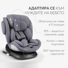 KikkaBoo i-Felix i-Size стол за кола 40-150 см, светлосив