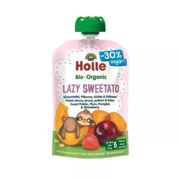 Бебешко био пюре Holle Lazy Sweetato сладък картоф, слива, тиква и ягода 100 г