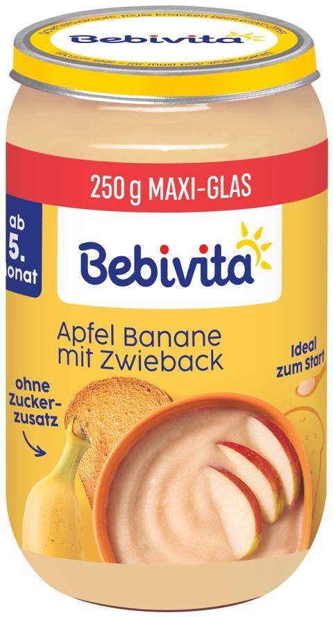 Бебешко пюре Bebivita ябълка и банан със сухар 250 г