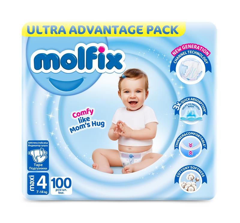 Пелени за еднократна употреба Molfix Maxi №4 7-14 кг 100 броя
