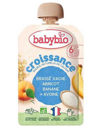 Бебешко био пюре Babybio Croissance Brassé Vache Abricot Banane + Avoine 100 г.