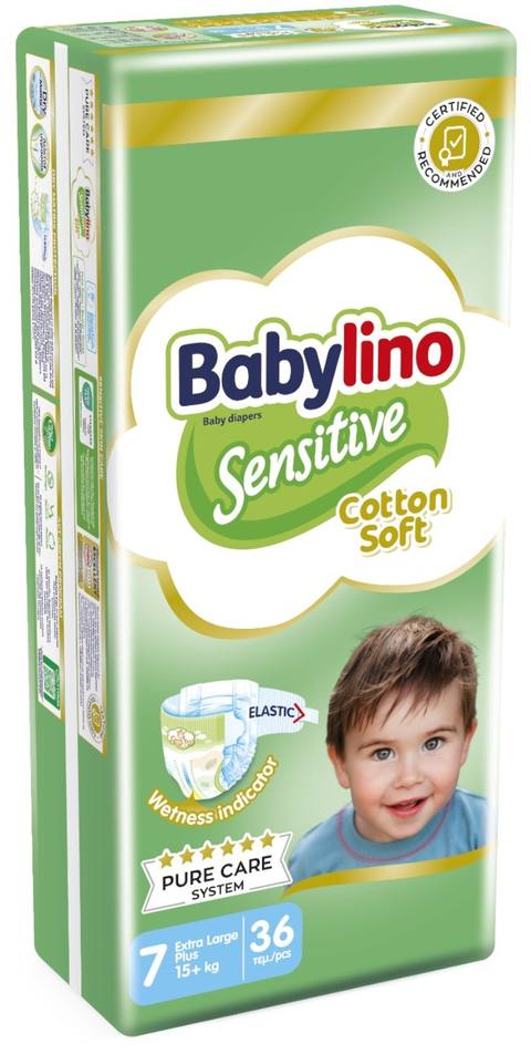 Пелени за еднократна употреба Babylino Sensitive Cotton Soft No.7 Extra Large Plus 36 бр