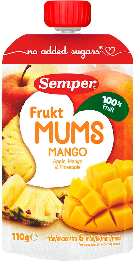 Бебешко плодово пюре Semper Frukt MUMS манго, ябълка и ананас 110 г