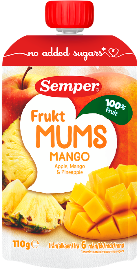 Бебешко плодово пюре Semper Frukt MUMS манго, ябълка и ананас 110 г