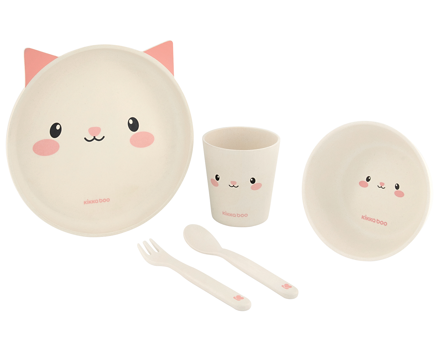 Бамбуков комплект за хранене Bamboo Tableware Set Pink Cat 5 части