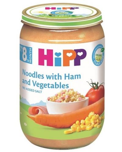 Бебешко пюре HiPP Organic Noodles with Ham and Vegetables 220 г.