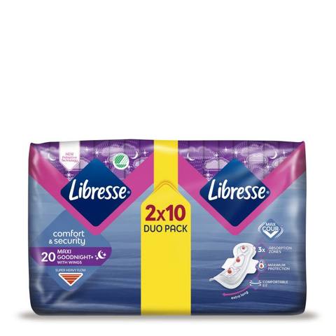 Дамски превръзки Libresse Maxi Night+ Wings Duo Pack 20 броя