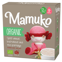 Бебешка каша Mamuko Organic Spelt wheat, buckwheat and rice porridge 10 servings 6+ months