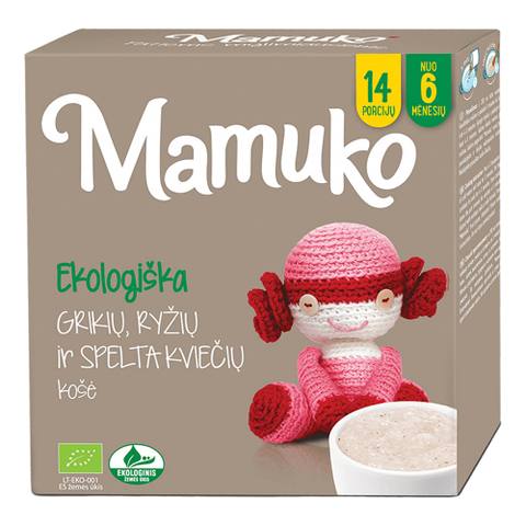 Бебешка каша Mamuko Organic Spelt wheat, buckwheat and rice porridge 10 servings 6+ months