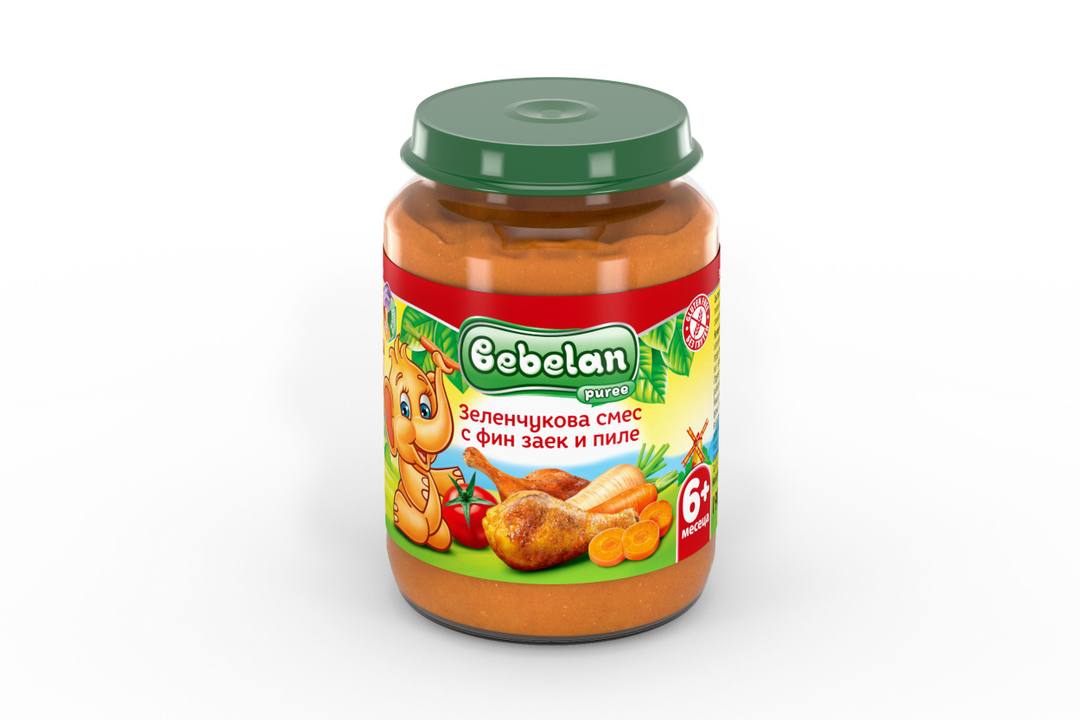 Bebelan Зеленчукова смес с фин заек и пиле, 6+м. 190г
