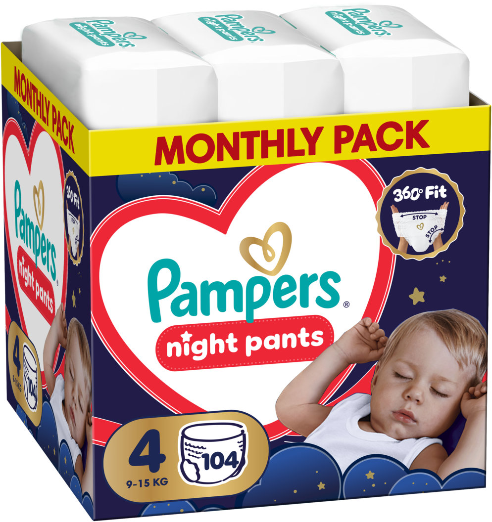 Преходни гащи Pampers Night Pants размер 4 9-15 кг 104 бр