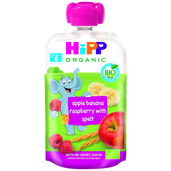 Био плодова закуска HiPP Apple Banana Raspberry with Spelt 100 г