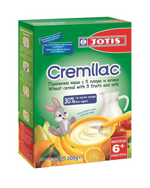 Бебешка пшенична каша Jotis Cremilac с 5 плода и мляко 200 г