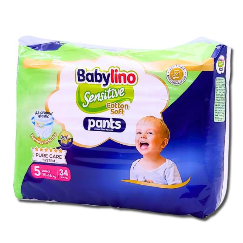 Бебешки пелени гащи Babylino Sensitive Cotton Soft pants №5 Junior 10-16 кг 34 бр.