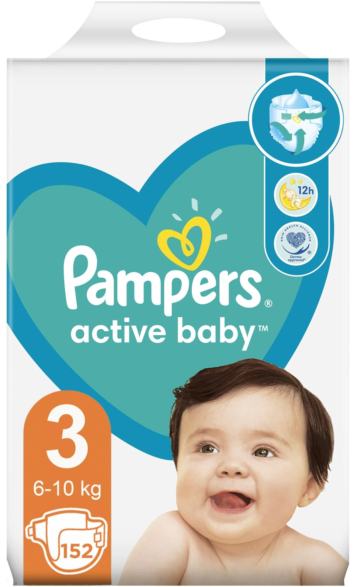 Бебешки пелени Pampers Active Baby №3, 6-10 кг, 152 бр.