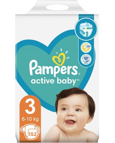 Бебешки пелени Pampers Active Baby №3, 6-10 кг, 152 бр.