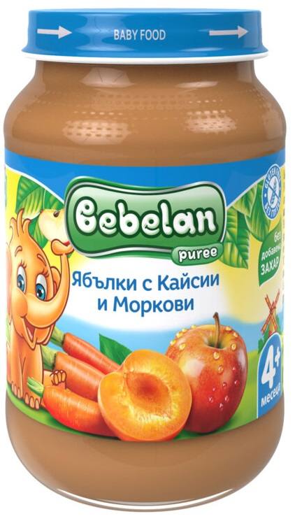 Бебешко пюре Bebelan ябълки с кайсии и моркови 190 г