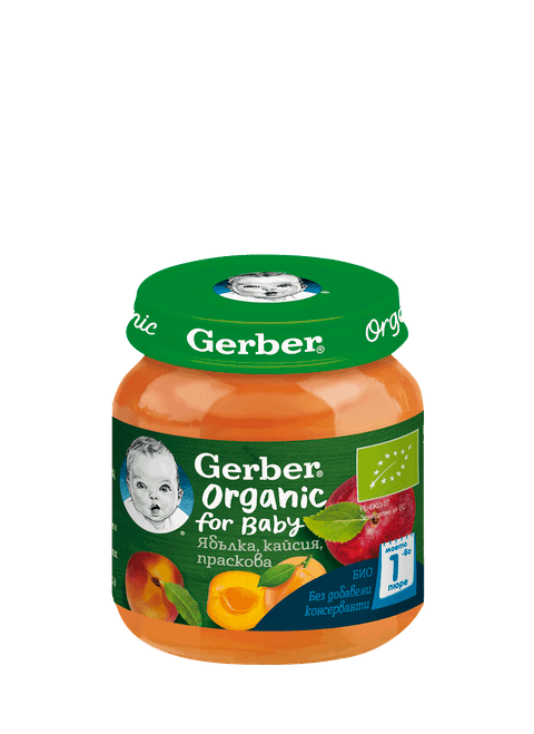 Бебешко пюре Gerber Organic for Baby ябълка, кайсия, праскова 125 г
