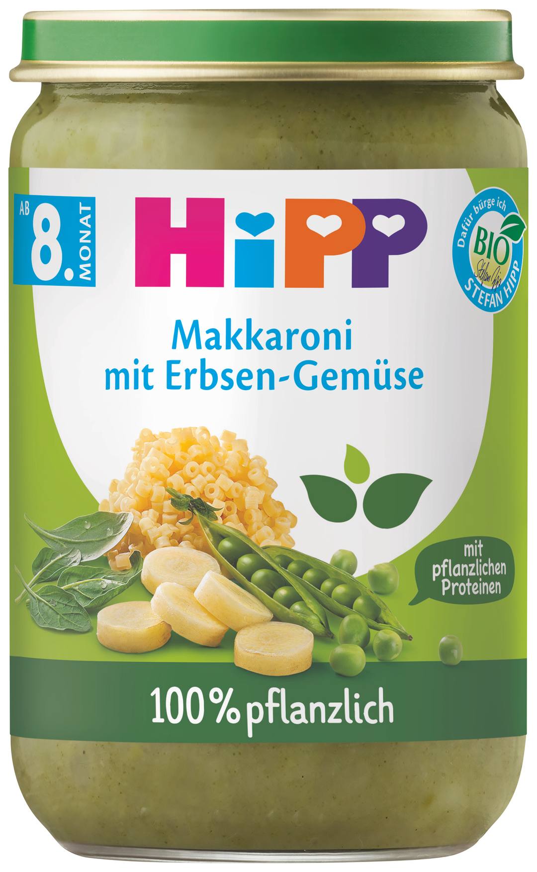 Бебешко пюре HiPP макарони с грах и зеленчуци 220 г
