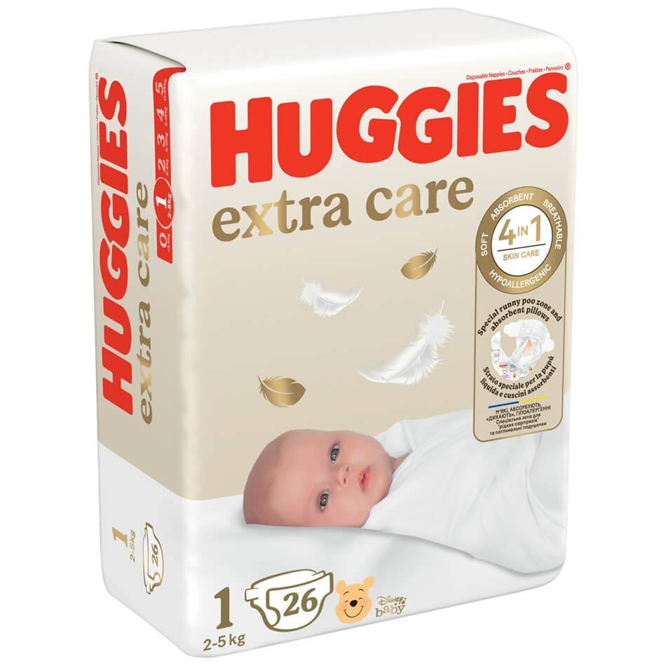 Пелени за еднократна употреба Huggies Extra Care размер 1 (2-5 кг) 26 бр