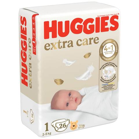 Пелени за еднократна употреба Huggies Extra Care размер 1 (2-5 кг) 26 бр