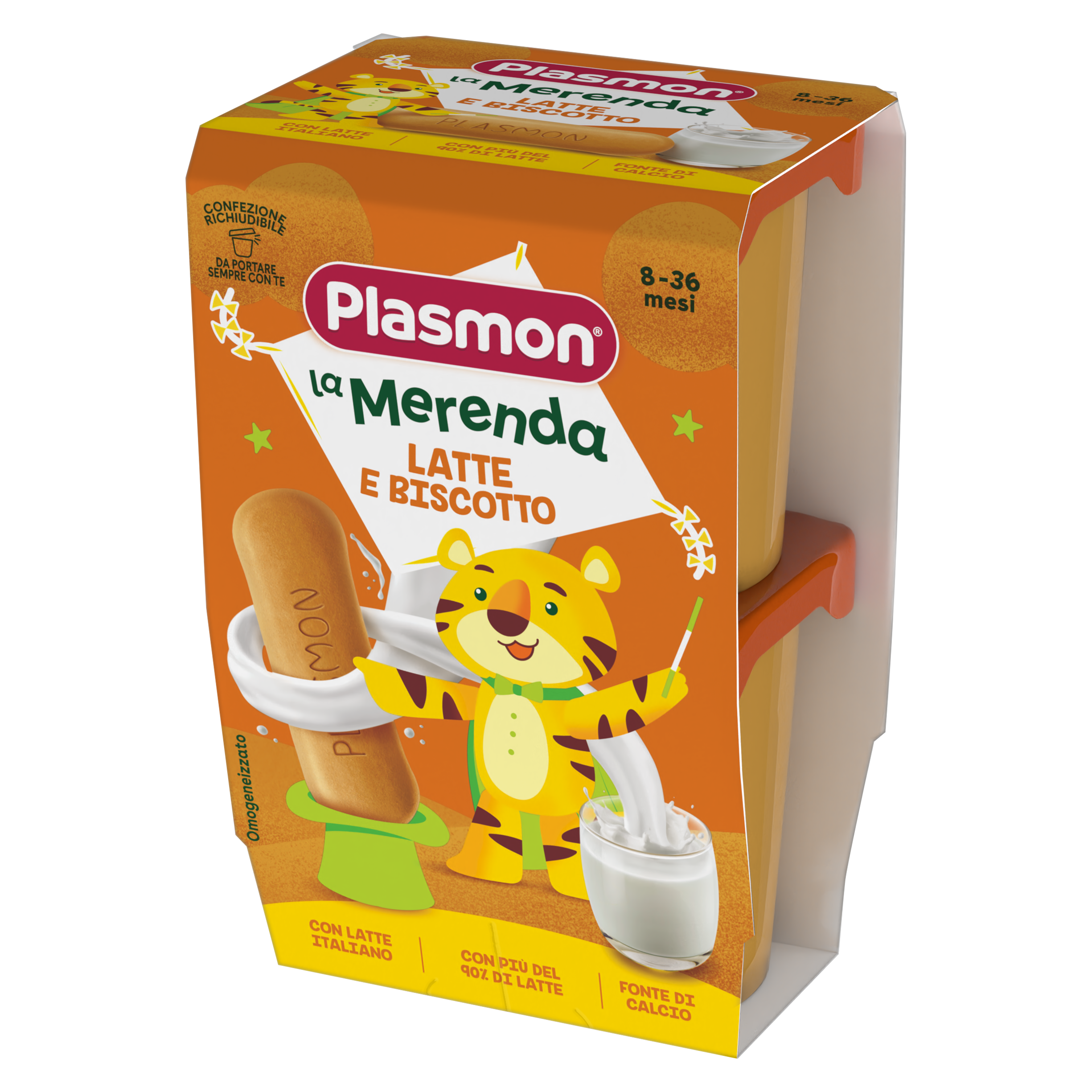 Млечен Десерт Plasmon с Бишкоти, 8+М, 2Х120 гр
