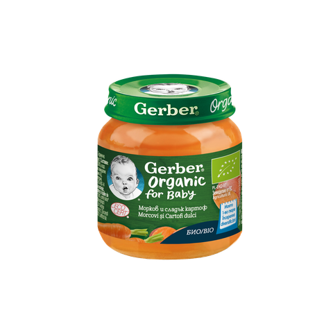 Бебешко пюре Gerber Organic морков и сладък картоф 125 г