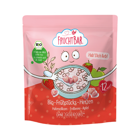 Био зърнена закуска FruchtBar на сърчица с овесени ядки, ягода и ябълка