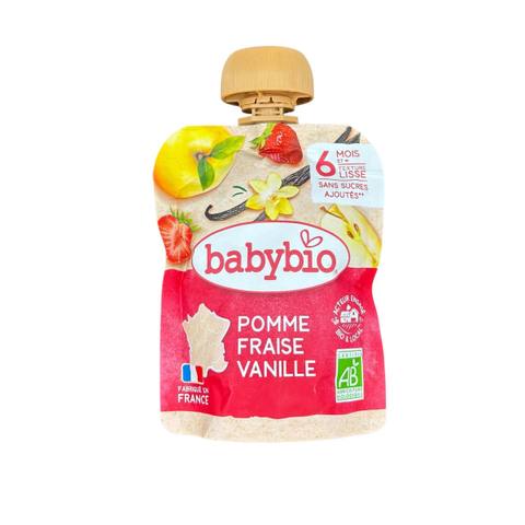 Бебешко пюре Babybio Ябълка, ягоди и ванилия 90 г