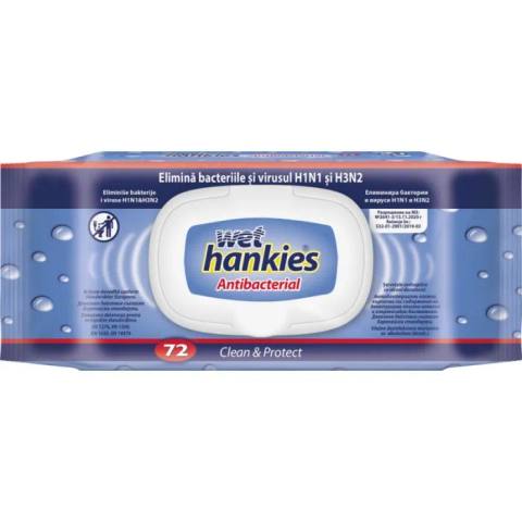 Антибактериални мокри кърпи Wet Hankies Antibacterial Clean & Protect 72 бр